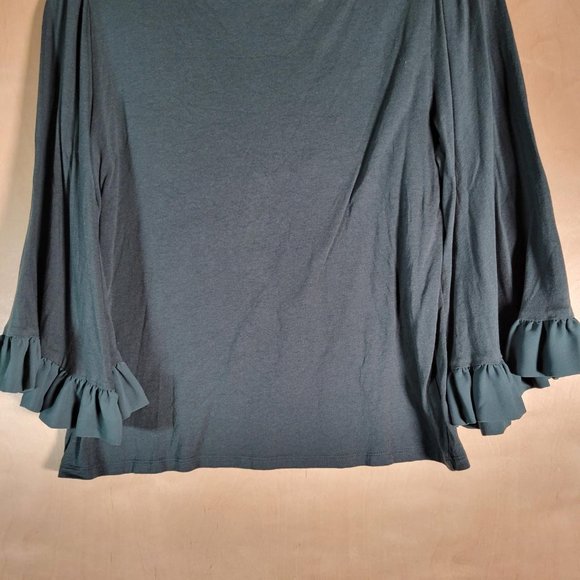MICHAEL BY MICHAEL KORS Green Pullover Tunic Ruffled Sleeves Shirt Women Size M - Picture 9 of 10